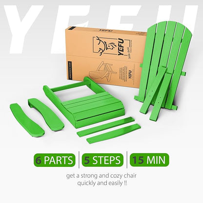 YEFU Adirondack Chairs Set of 6: Plastic Adirondack Chairs - Patio Chairs with Wood Texture - Outdoor Chair HIPS - Lawn Fire Pit Deck Porch Garden Chairs for Adults (Lime)