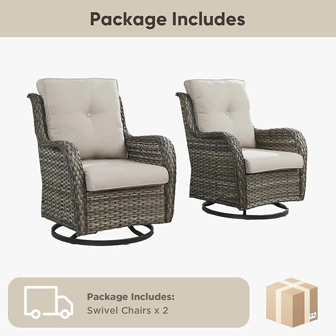 Belord Outdoor Swivel Chairs Set of 2, Patio Wicker Rocker Chairs, All Weather Patio Conversation Furniture Set - Photo 8