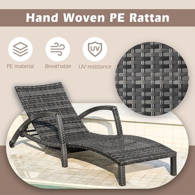 Chaise Lounge Chairs Outdoor Comfy Outside Wicker Patio Pool Lounge Chair w/ 5 Adjustable Back Angle Cup Holder Thicken - Photo 5