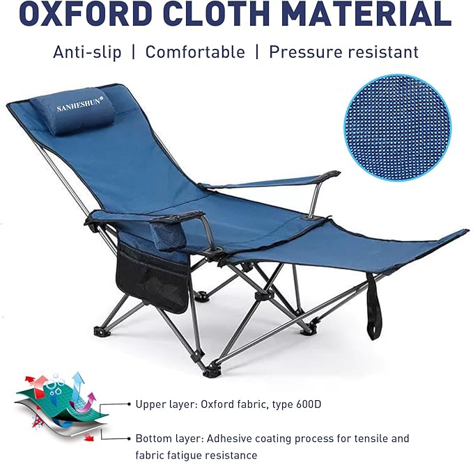 Zero Gravity Chair, Reclining Camping Chair with Padded Pillow, Cup Holder, Storage Pocket & Carry Bag, 4-in-1 Portable Camping Recliner for Outdoor, Beach, Garden, and Backyard - Blue Mesh