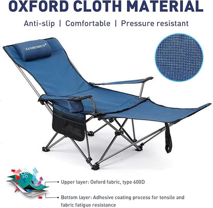 Zero Gravity Chair, Reclining Camping Chair with Padded Pillow, Cup Holder, Storage Pocket & Carry Bag, 4-in-1 Portable Camping Recliner for Outdoor, Beach, Garden, and Backyard - Blue Mesh