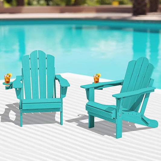 KINGYES Folding Adjustable Adirondack Chairs Set of 2, HDPE All Weather Use Reclining Adirondack Chair, Outdoor Adirondack Chair - Aruba