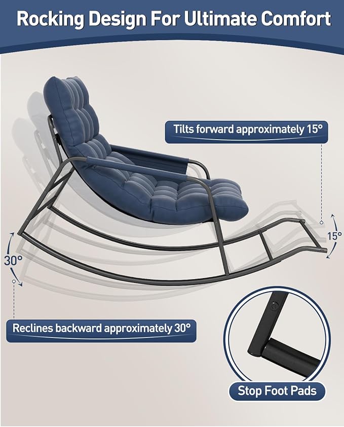 Oversized Indoor Rocking Chair, Plush Papasan Chair with Comfy Padded Cushions & Side Pocket, for Patio Garden, Porch - Photo 5
