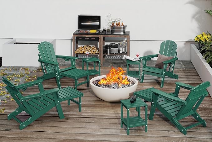 GREENVINES Adjustable Adirondack Chair with Retractable Ottoman Set of 2 | Folding | HDPE Plastic - Photo 2