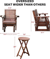 Outdoor Glider Chair, 2-Seater Wooden Glider Patio Furniture Set with Table, Cupholder - Photo 3