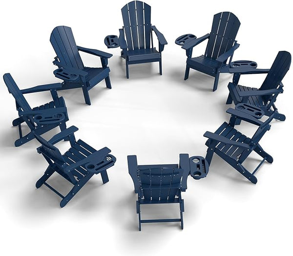 FOOWIN Folding Adirondack Chair Set of 8, HDPE Adirondack Chairs with Cup Holder - Photo 1