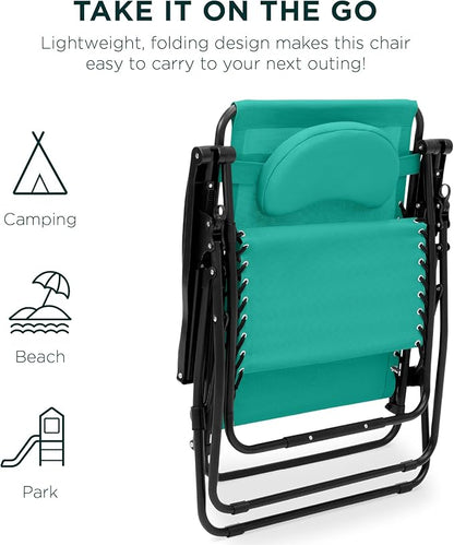 Best Choice Products Oversized Zero Gravity Chair, Folding Outdoor Patio Lounge Recliner w/Cup Holder Accessory Tray, Pillow - Mint