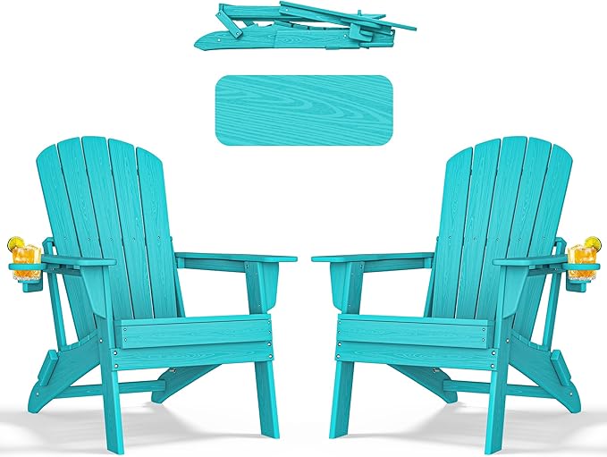 nevilywood HDPE Foldable Adirondack Chairs Set of 2, Waterproof All-Weather Outdoor Design, for Fire Pit, Patio & Beach - Photo 1