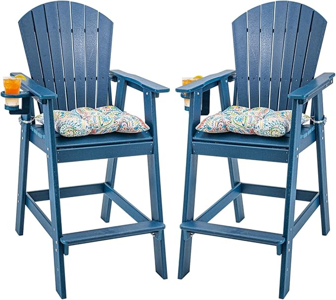 Sundale Outdoor Adirondack Bar Chairs Set of 2, Patio HDPE Bar Stools with Backrest - Photo 1