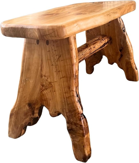 THY COLLECTIBLES Handcrafted Natural Edge Cedar Wood Stool Versatile Indoor/Outdoor Garden Bench, Nightstand, End Table, and Plant Stand - L28in x W14in x H17.5in