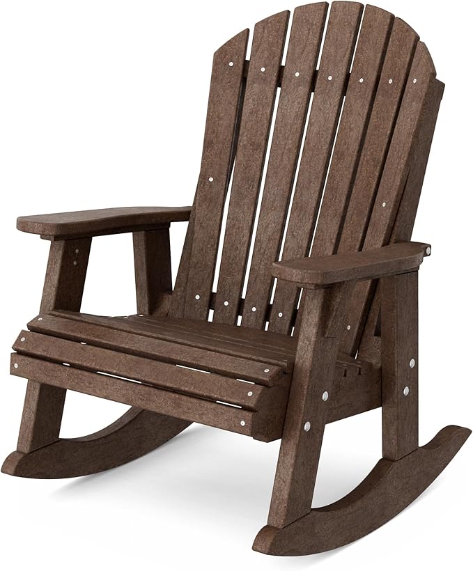 Wildridge Heritage Adirondack Rocking Chair, Tudor Brown - Outdoor Weather Resistant HDPE Rocking Chair for Patio, Deck, Fire Pit
