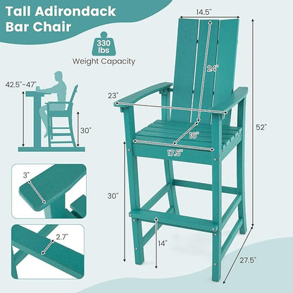 Giantex 52” Tall Adirondack Chair, HDPE Outdoor Bar Stool with Ergonomic Backrest, Armrests, Footrest, Fire Pit Chair, All Weather Patio Bistro Chair for Backyard, Garden, Lawn Chair (1, Turquoise)