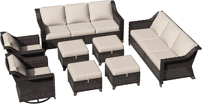 8 Pieces Patio Conversation Furniture Set - 2 Sofas, 4 Ottomans, 2 Swivel Chairs, 1 Side Table - Photo 7