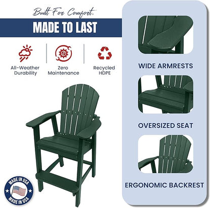 Phat Tommy Tall Adirondack Chair - HDPE Outdoor Furniture - Poly Adirondack Bar Stool - Heavy, Stress Free Furniture for Balcony, Deck, Patio, Front Porch, Green