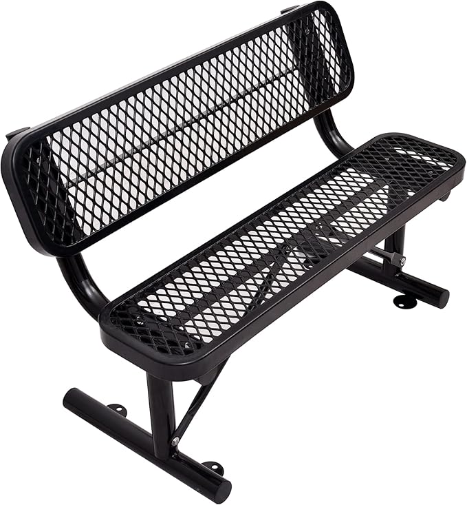 4FT Park Benches for Outside, Garden Benches Weatherproof with Backrest - Heavy-Duty Metal Bench for Patio Porch Backyard School Sports Church Locker Room Bench Commercial-Grade Seating