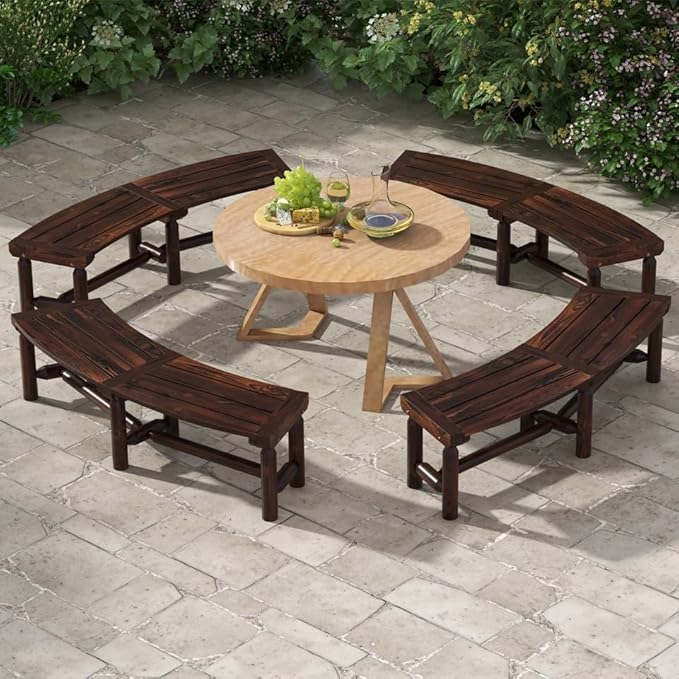 Outdoor Curved Bench, Rustic Fir Wood 2-Person Backless Seat for Garden, Backyard, Porch, BE-FIT9311