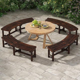 Outdoor Curved Bench, Rustic Fir Wood 2-Person Backless Seat for Garden, Backyard, Porch, BE-FIT9311 - Photo 8