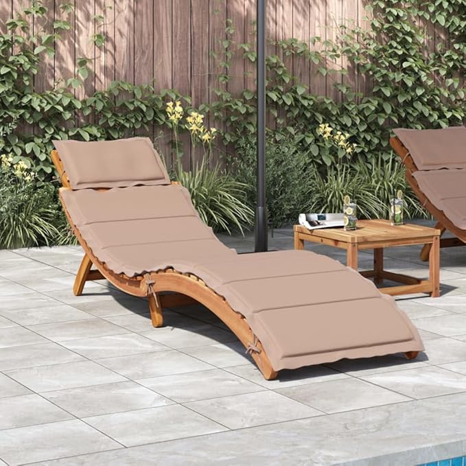 Taupe Outdoor Chaise Lounge 21.7"x72.4"x25.6" Solid Acacia Wood Adjustable Folding Patio Sun Lounger for Poolside - Photo 1