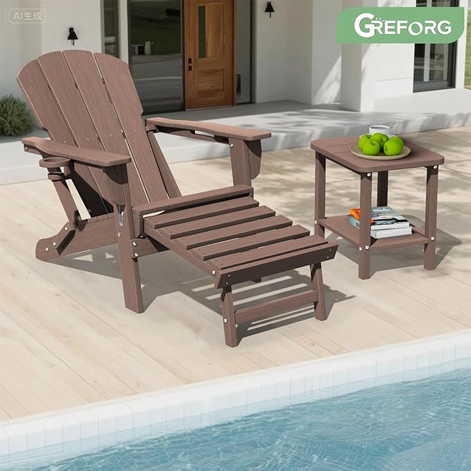 Patio Side Table, Small Rectangular HDPE Adirondack End Table for Outdoor Use in Pool, Garden, Lawn, Backyard,Brown - Photo 7