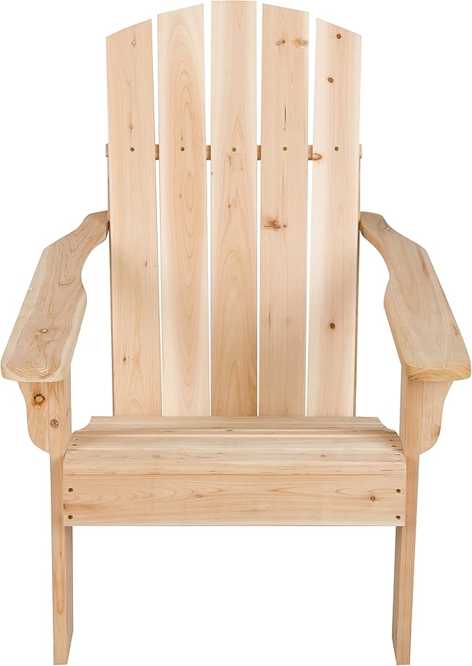 Shine Company Mid-Century Modern Wooden Adirondack Chair, Outdoor Patio Firepit Chairs, Back & Seat Pre-Assembled, Natural