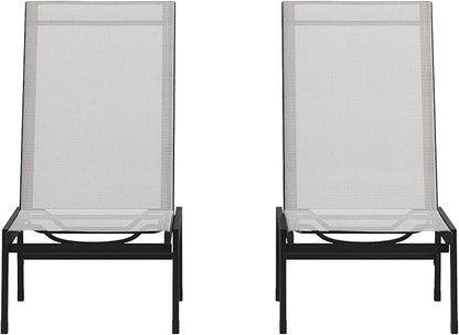 Flash Furniture Brazos Set of 2 Adjustable Chaise Lounge Chairs, Outdoor Five-Position Recliners, All Weather, Black/Gray