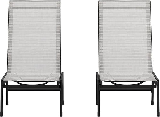 Flash Furniture Brazos Set of 2 Adjustable Chaise Lounge Chairs, Outdoor Five-Position Recliners, All Weather, Black/Gray