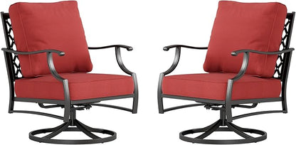 Metal Outdoor Swivel Patio Chairs Set of 2 with 5.75" Extra Thick Cushion, 2 Piece High Back Swivel Rocker Patio Chairs Outdoor Furniture Seating for Deck Balcony Front Porch, Rust Red