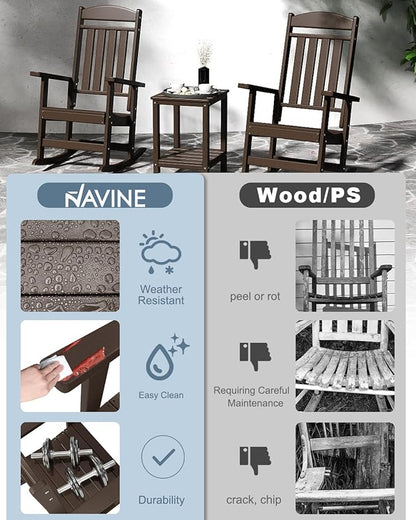 Outdoor Rocking Chairs Set of 4, Oversized High Back Patio Rocking Chairs, All Weather Porch Rocking Chairs for Outside. Coffee