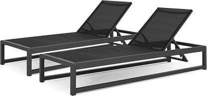 Christopher Knight Home Eudora Outdoor Chaise Lounge (Set of 2), Aluminum, Black, Gray