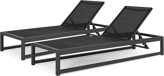 Christopher Knight Home Eudora Outdoor Chaise Lounge (Set of 2), Aluminum, Black, Gray