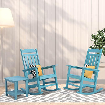 Rocking Chairs Set of 4, All Weather Resistant Poly Lumber Outdoor Porch Rocker, Rocking Chairs for Outdoor, Indoor, Patio, Deck, Garden, Backyard, Load Bearing 380 lbs - Lake Blue