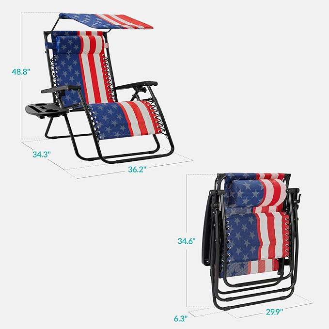 Best Choice Products 30” Wide Folding Zero Gravity Outdoor Recliner Patio Lounge Chair w/Adjustable Canopy Shade - Photo 2