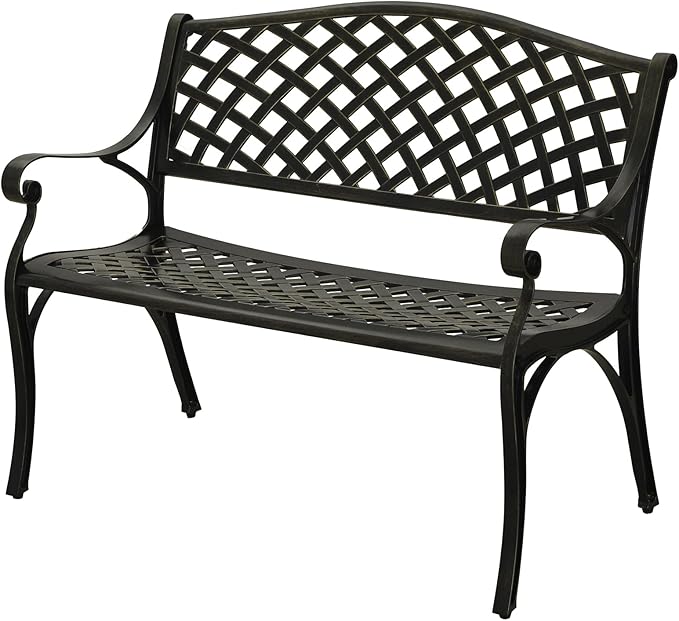 Clihome Patio Bench Garden Benches for Outdoors Cast Aluminium Park Bench Metal Porch Bench Front Porch Bench for Outdoor for Balcony, Porch, Backyard, Garden