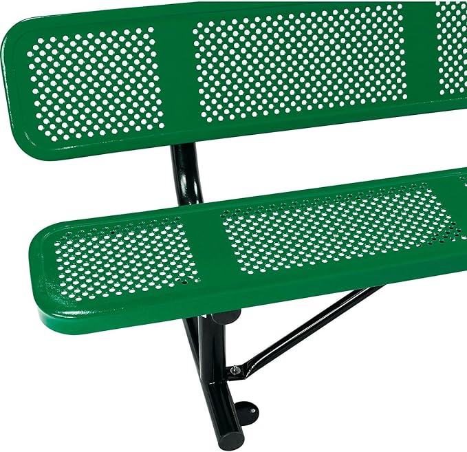Global Industrial 6'L Heavy Duty Outdoor Steel Picnic Bench with Backrest, Perforated Metal, Portable Outdoor Bench, 1000 lbs Capacity, Green, 72" L x 24" W x 33" H