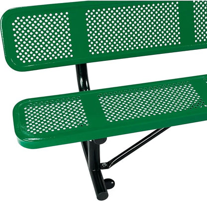 Global Industrial 6'L Heavy Duty Outdoor Steel Picnic Bench with Backrest, Perforated Metal, Portable Outdoor Bench, 1000 lbs Capacity, Green, 72" L x 24" W x 33" H