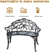 JARDIN DE CENTENNIAL Patio Garden Bench Metal Park Bench Cast Aluminum Outdoor Furniture with Floral Rose for Patio - Photo 3