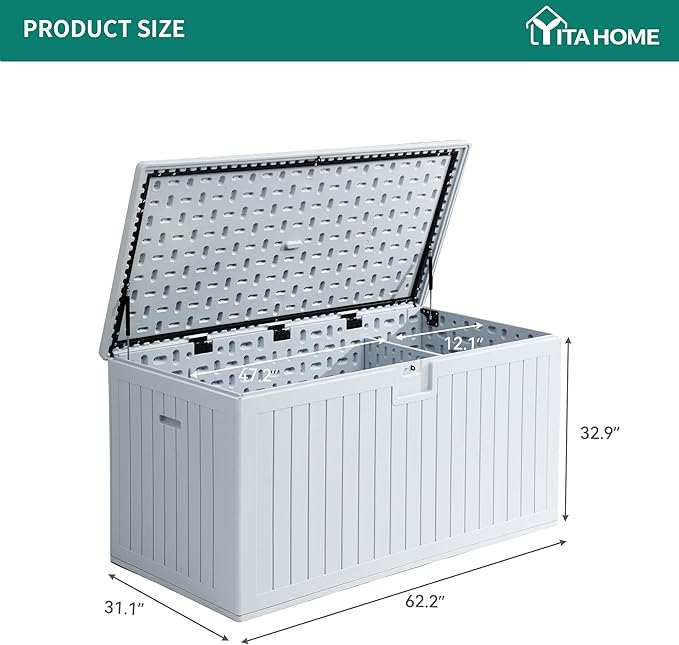 YITAHOME 230 Gallon Large Deck Box with Divider & Side Handles, Outdoor Double-Wall Storage for Patio Furniture Cushions - Photo 9