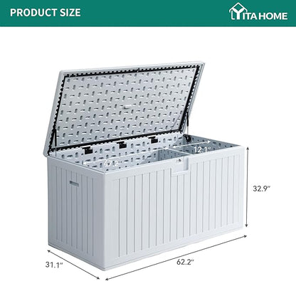 YITAHOME 230 Gallon Large Deck Box with Divider & Side Handles, Outdoor Double-Wall Storage for Patio Furniture Cushions, Garden Pool Accessories, Water Resistant & Lockable