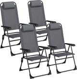 TLSUNNY Folding Patio Chairs Set of 4, Outdoor Lawn Chair w/ 5 Level Adjustable Teslin Back, Removable Headrest - Photo 1