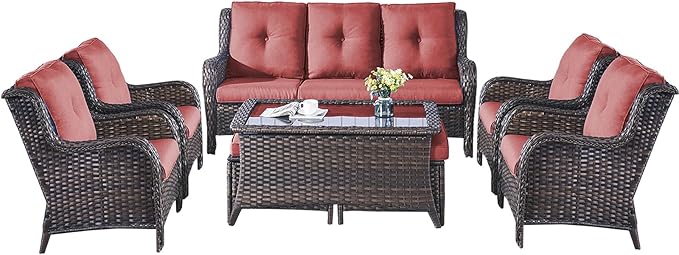 Rilyson Wicker Patio Furniture Chairs Set - 8 Piece Rattan Outdoor Patio Sectional Conversation Sets with 1 Sofa - Photo 3