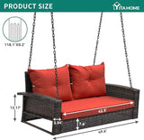 YITAHOME Wicker Hanging Porch Swing Chair Outdoor Brown Rattan Patio Swing Lounge w/ 2 Back Cushions Capacity 530lbs - Photo 7