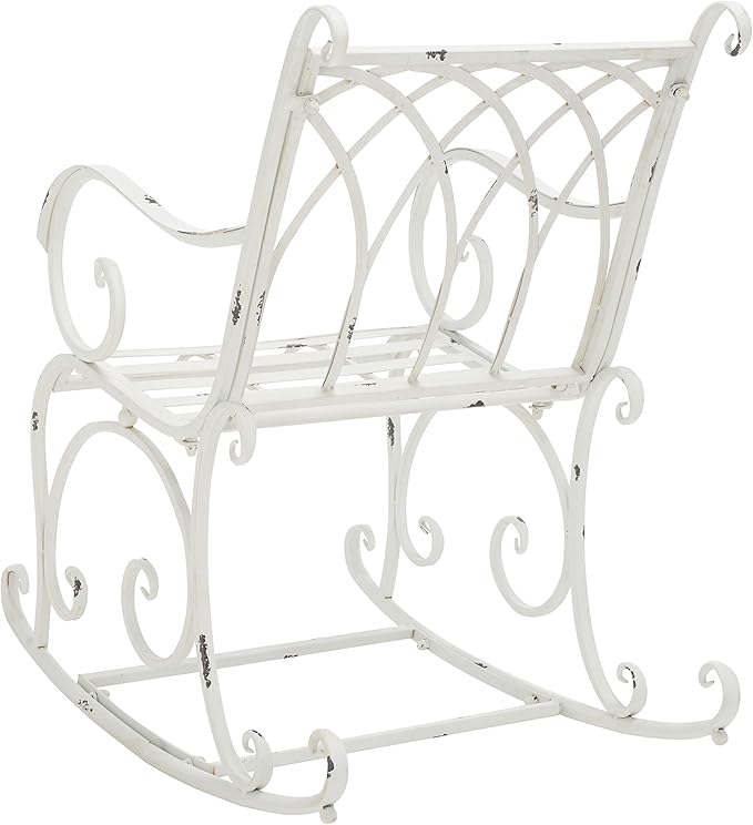 SAFAVIEH Outdoor Collection Medrano Victorian Antique White Wrought Iron Rocking Chair