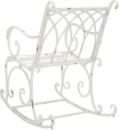 SAFAVIEH Outdoor Collection Medrano Victorian Antique White Wrought Iron Rocking Chair