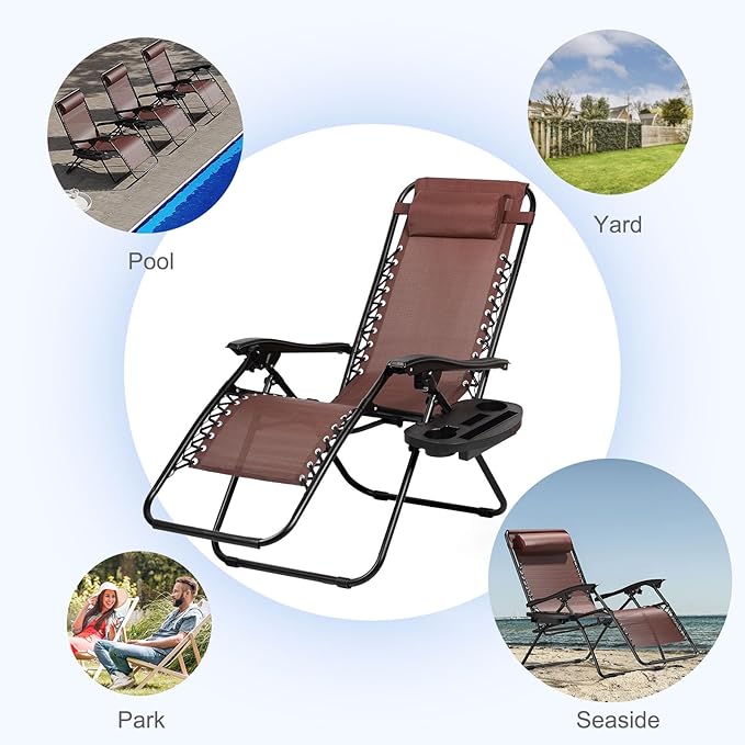 Nazhura Set of 2 Relaxing Recliners Patio Chairs Adjustable Steel Mesh Zero Gravity Lounge Chair Beach Chairs with - Photo 5