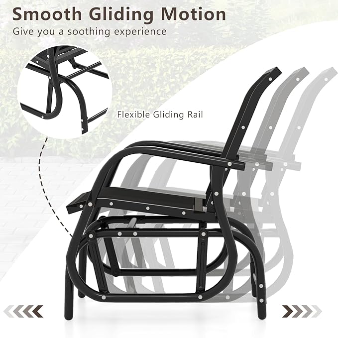 Tangkula Swing Glider Chair, Ergonomic Rocking Chair with Comfortable Fabric, Iron Frame, 4 Non-Slip Foot Pads, Outdoor Patio Glider Rocker Chair for Living Room, Garden, Backyard (1, Black)
