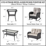 Belord 5 Piece Outdoor Conversation Patio Furniture Set - All-Weather Wicker Patio Rocking Chairs with Loveseat Glider - Photo 4