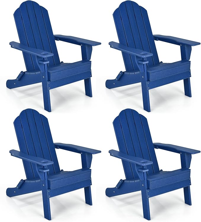 Giantex 4-Pack Adirondack Chair, Outdoor Folding Chairs, HDPE Weather Resistant Patio Chair with Built-in Cup Holder, Lawn Chair for Yard, Balcony, Deck, Outside, Campfire, Plastic Fire Pit Chair
