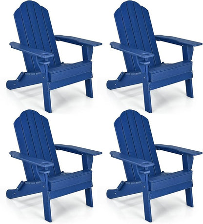 Giantex 4-Pack Adirondack Chair, Outdoor Folding Chairs, HDPE Weather Resistant Patio Chair with Built-in Cup Holder, Lawn Chair for Yard, Balcony, Deck, Outside, Campfire, Plastic Fire Pit Chair