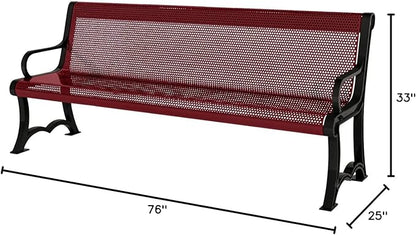 COATEDOUTDOORFURNITURE Coated Outdoor Furniture Heavy-Duty Outdoor Bench Thermoplastic Coated, Punched Steel, Commercial-Grade Garden Bench, Made in America (Portable with Back, 4 Ft, Burgundy)