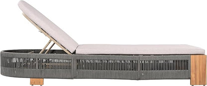 Christopher Knight Home Daskz Outdoor Chaise Lounge Chair Set of 4, Patio Outdoor Acacia Wood Chaise Lounge, Adjustable Backrest Poolside Beach Yard Recliner Chair, Rope Design, 79.5'', Teak+Gray